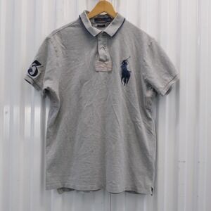 Polo Ralph Lauren Big Pony Rugby Shirt Mens Large Short Sleeve Custom Fit Gray